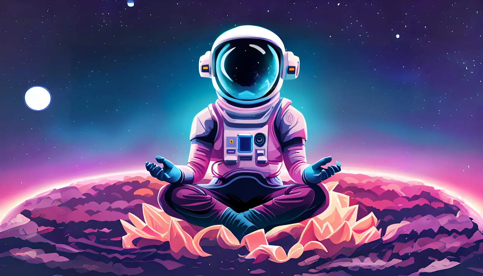 Astronaut sitting in lotus position